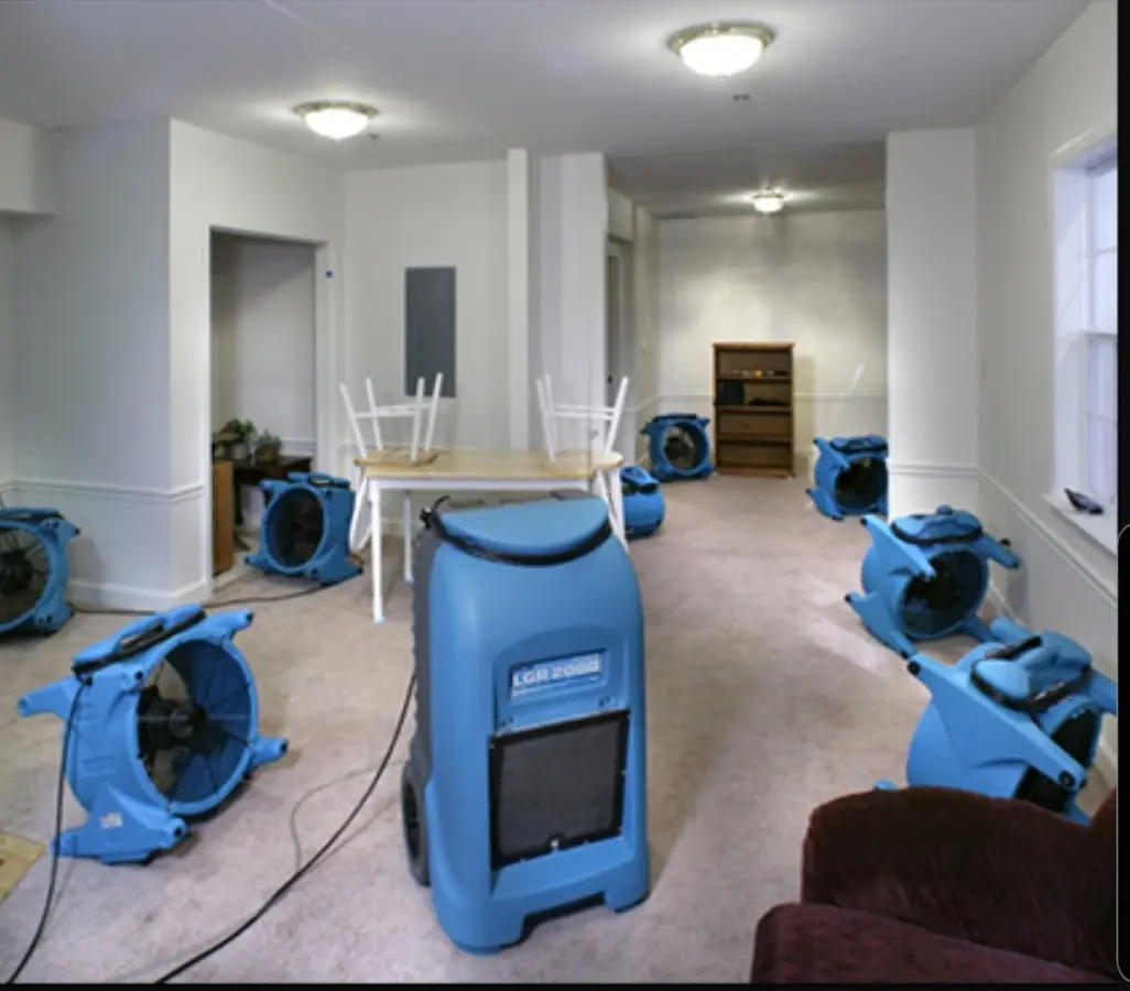 Air movers and dehumidifier setup for Water Damage Restoration in Snohomish